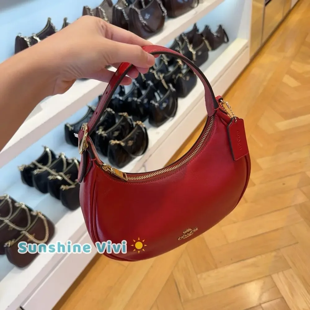 NWT Coach Emily Shoulder Bag Shiny smooth leather CDX34 Gold/Poppy